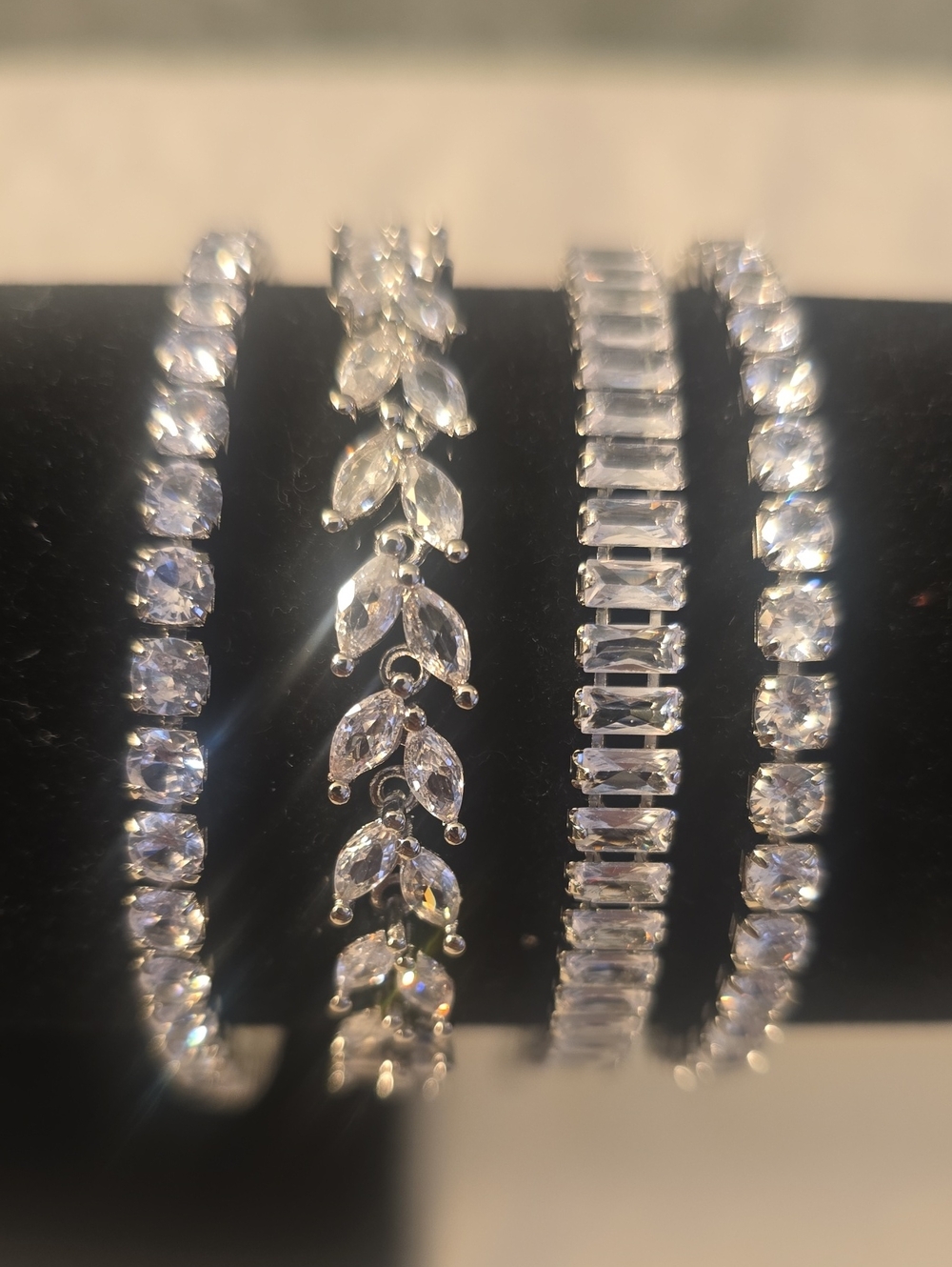 4 Silver Crystal Tennis Bracelet Set -cubic Zirconia CZ Classic Adjust New